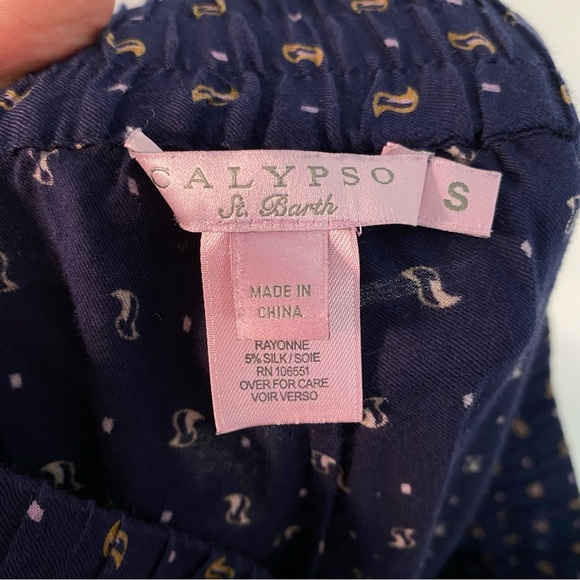 Calypso St Barth Pants Womens Size Small Navy Blue Lightweight Printed Pockets - Picture 9 of 12